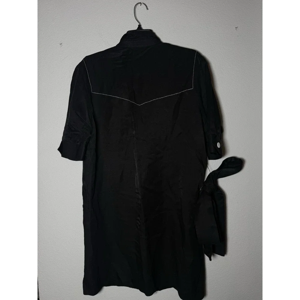 Sandro Paris Kunga Women's Black Snap Front Viscose Linen Dress Size 40/LG - Picture 8 of 13